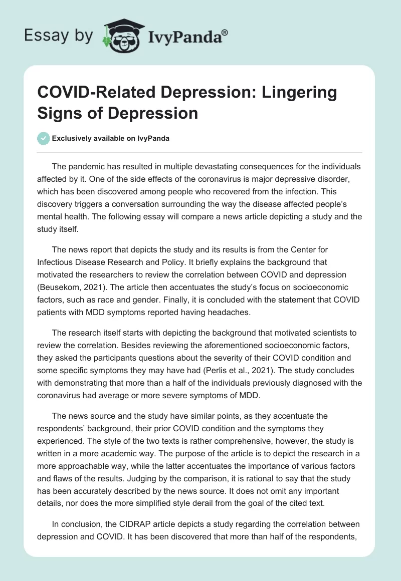 COVID-Related Depression: Lingering Signs of Depression. Page 1