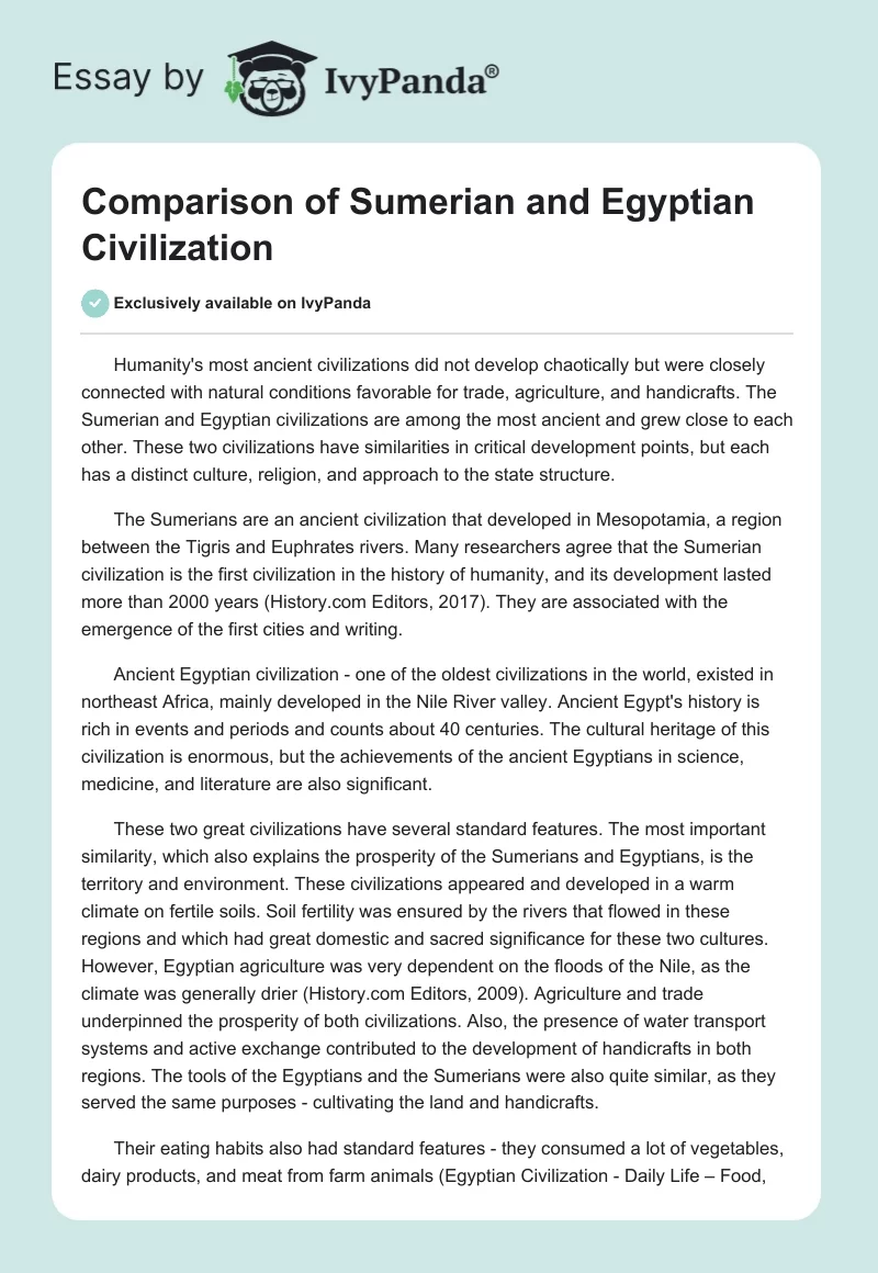 Comparison of Sumerian and Egyptian Civilization. Page 1