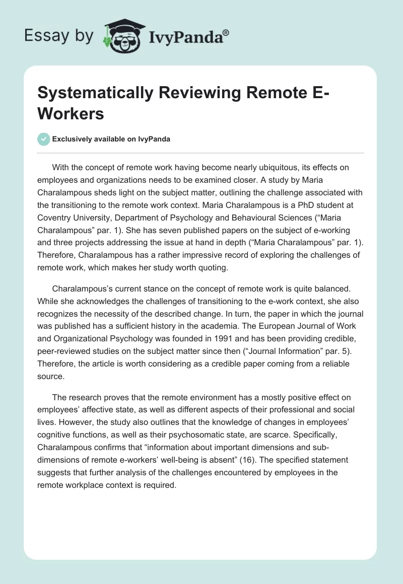 Systematically Reviewing Remote E-Workers. Page 1