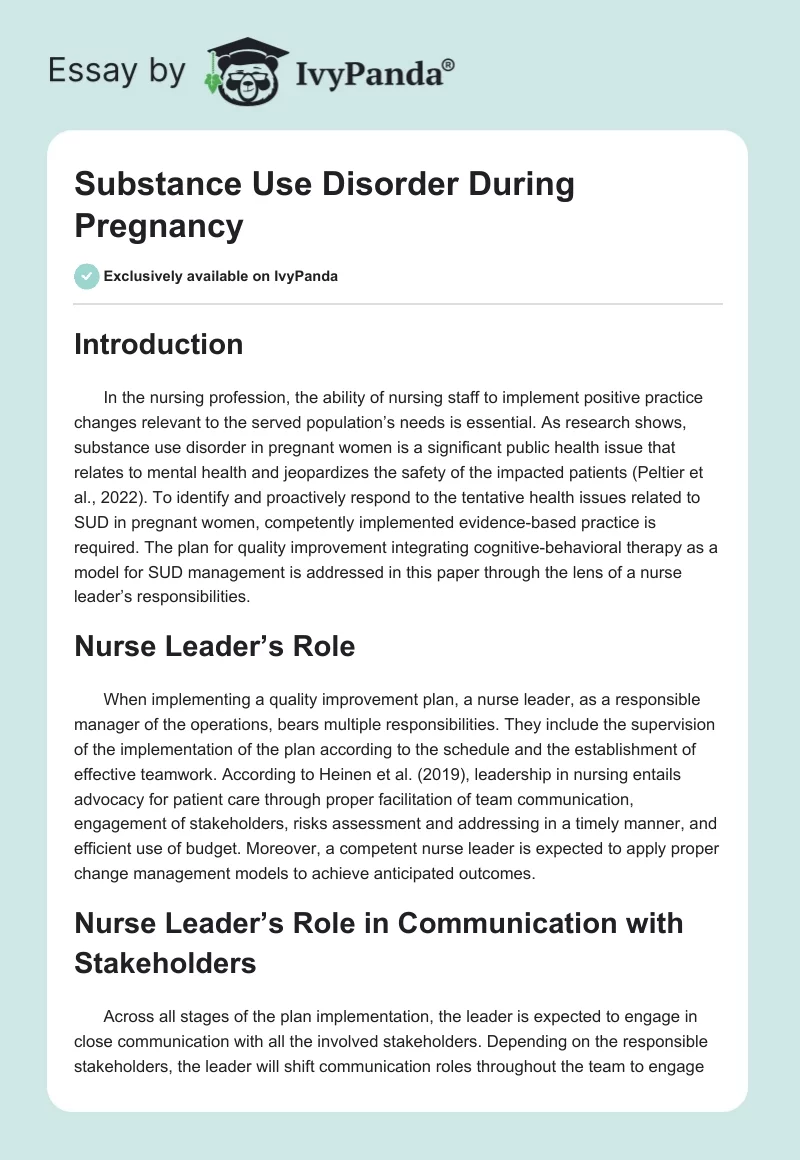 Substance Use Disorder During Pregnancy. Page 1
