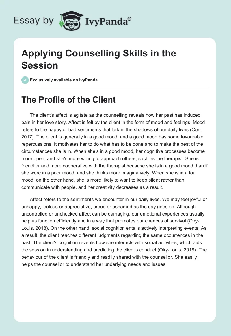 Applying Counselling Skills in the Session. Page 1