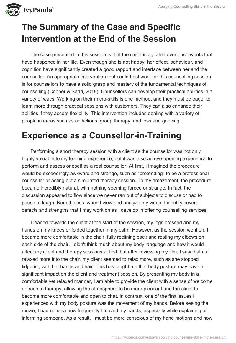 Applying Counselling Skills in the Session. Page 4
