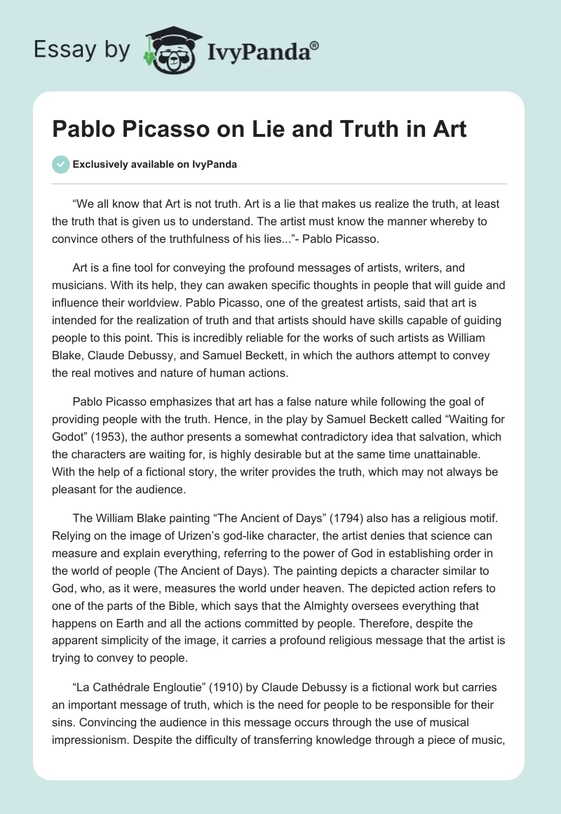 Pablo Picasso on Lie and Truth in Art. Page 1