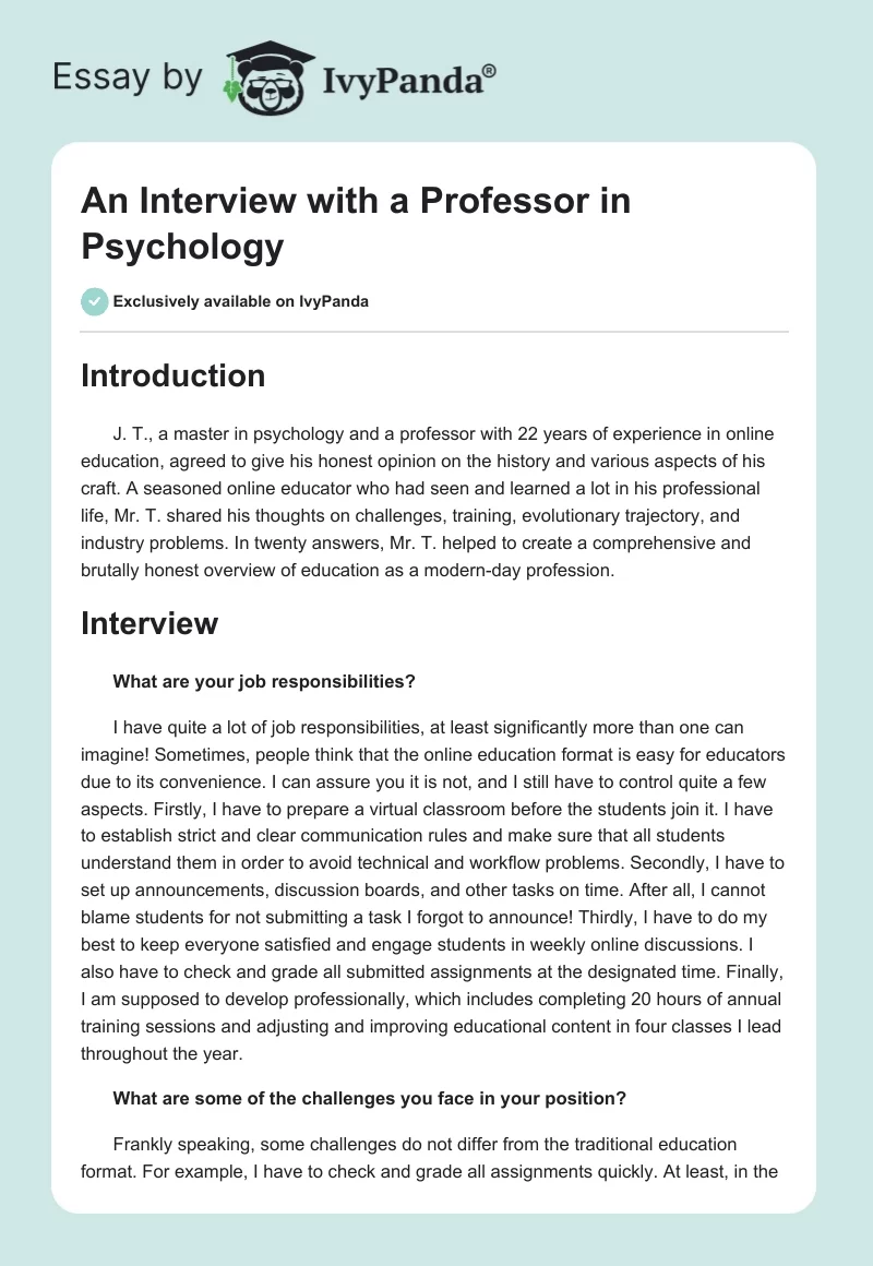 An Interview with a Professor in Psychology. Page 1