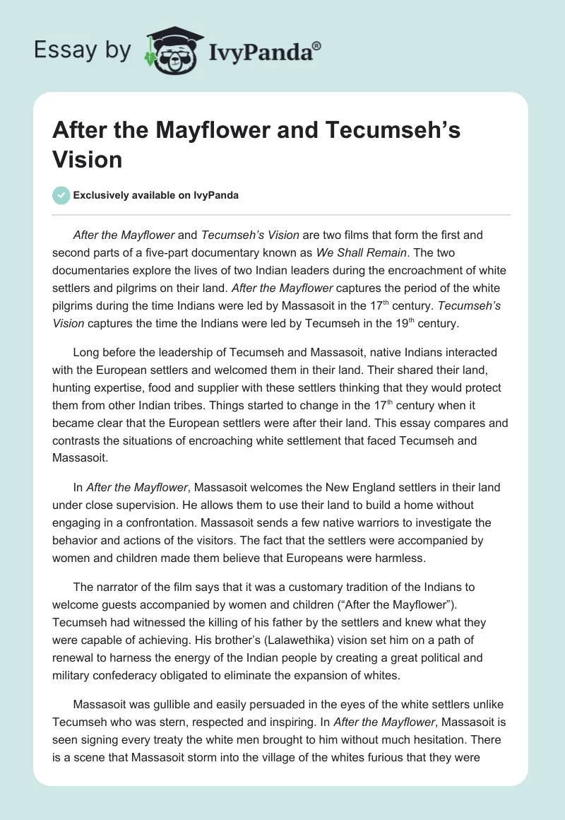 After the Mayflower and Tecumseh’s Vision. Page 1