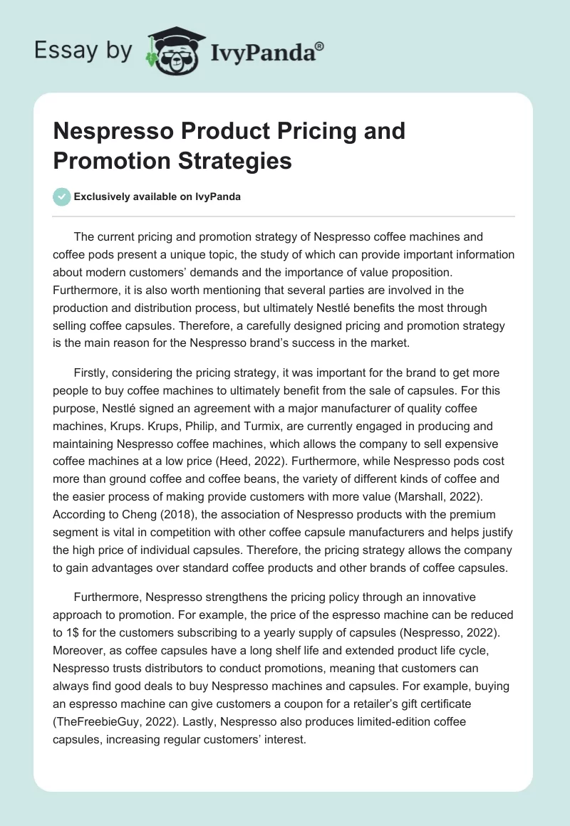 Nespresso Product Pricing and Promotion Strategies. Page 1