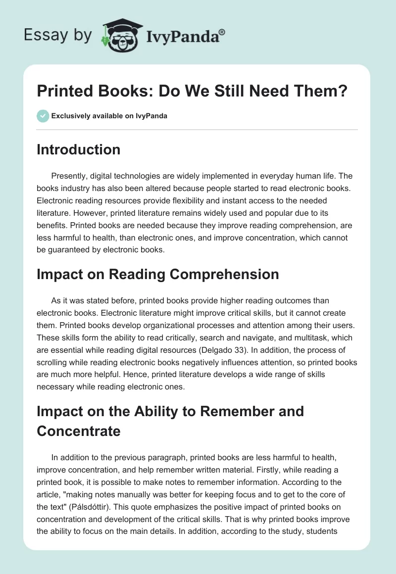 Printed Books: Do We Still Need Them?. Page 1