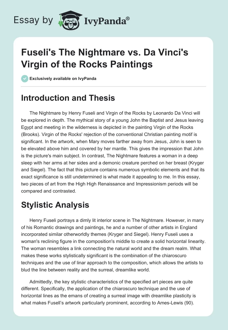 Fuseli's The Nightmare vs. Da Vinci's Virgin of the Rocks Paintings. Page 1
