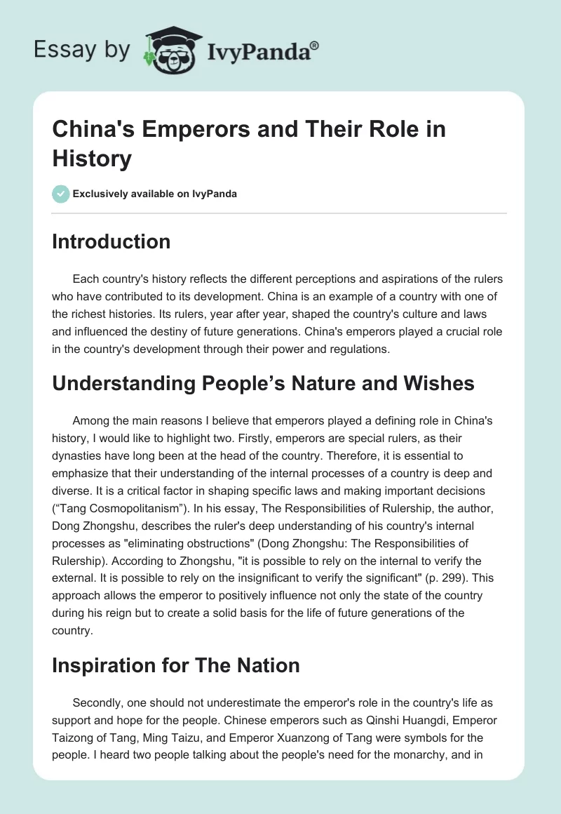China's Emperors and Their Role in History. Page 1