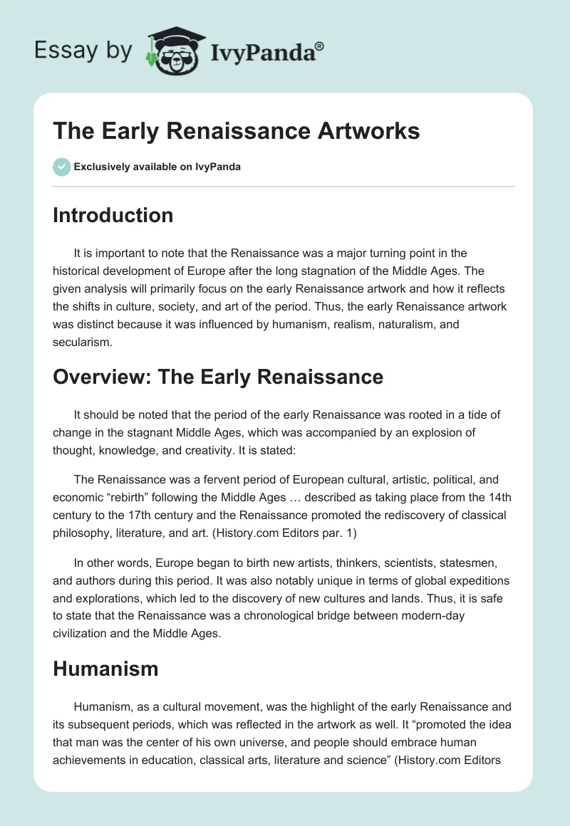 The Early Renaissance Artworks. Page 1