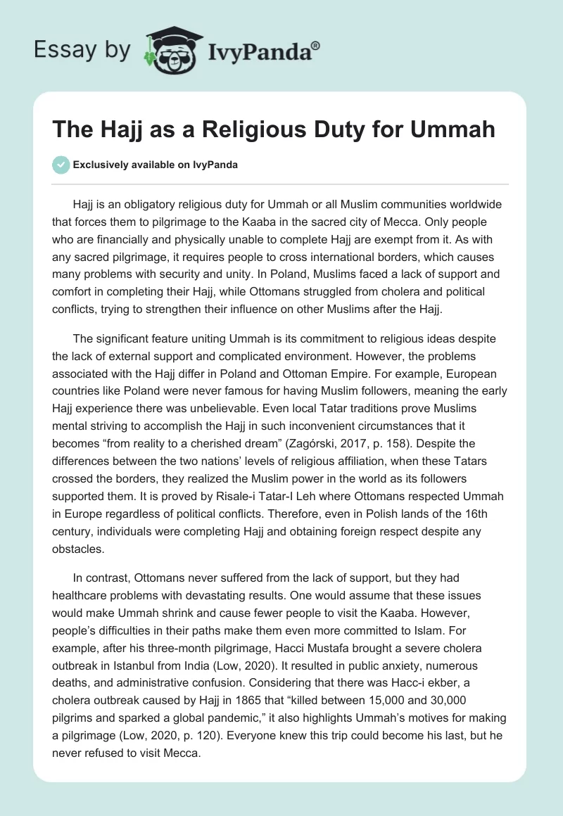 The Hajj as a Religious Duty for Ummah. Page 1