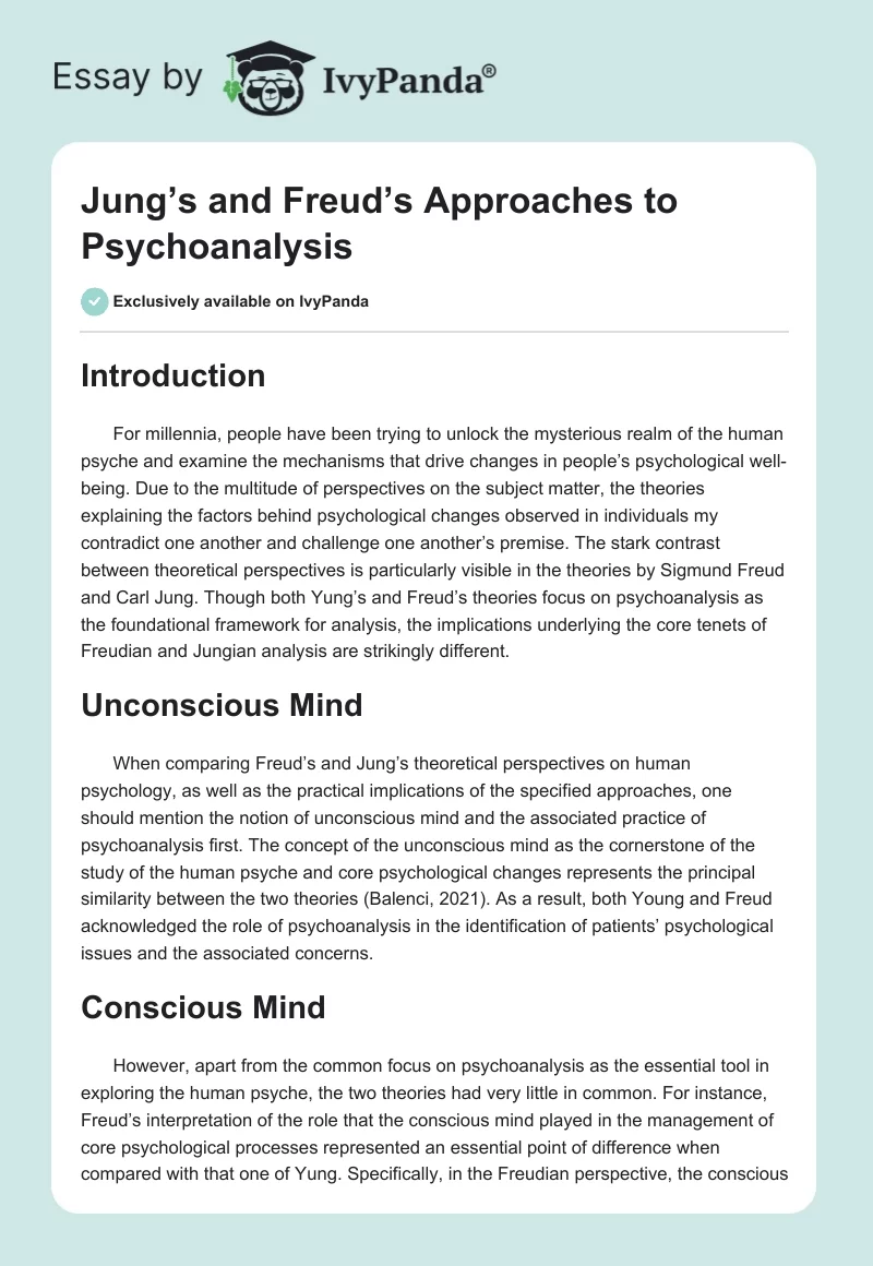 Jung’s and Freud’s Approaches to Psychoanalysis. Page 1