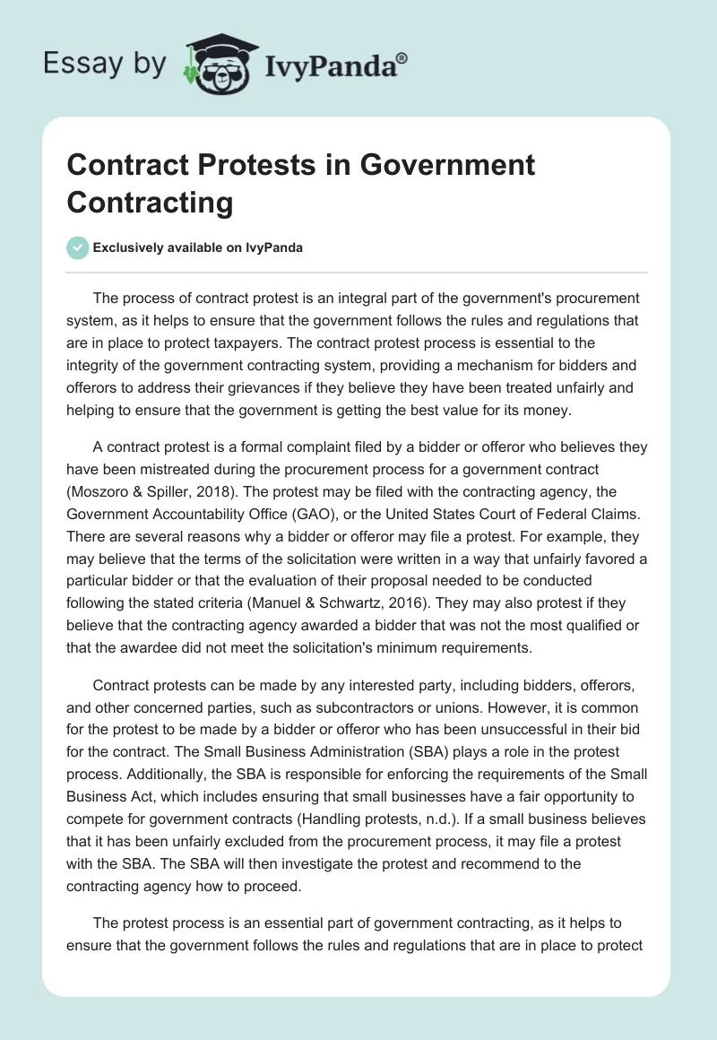 Contract Protests in Government Contracting. Page 1