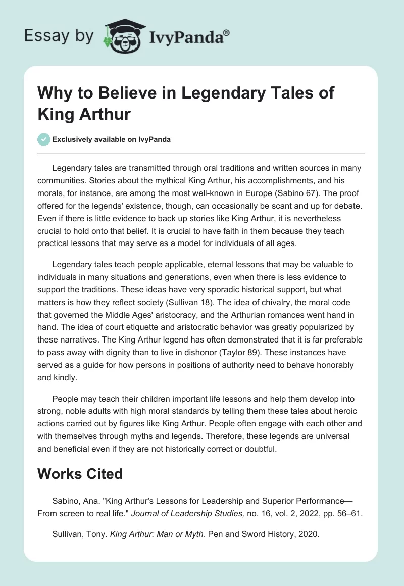 Why to Believe in Legendary Tales of King Arthur. Page 1