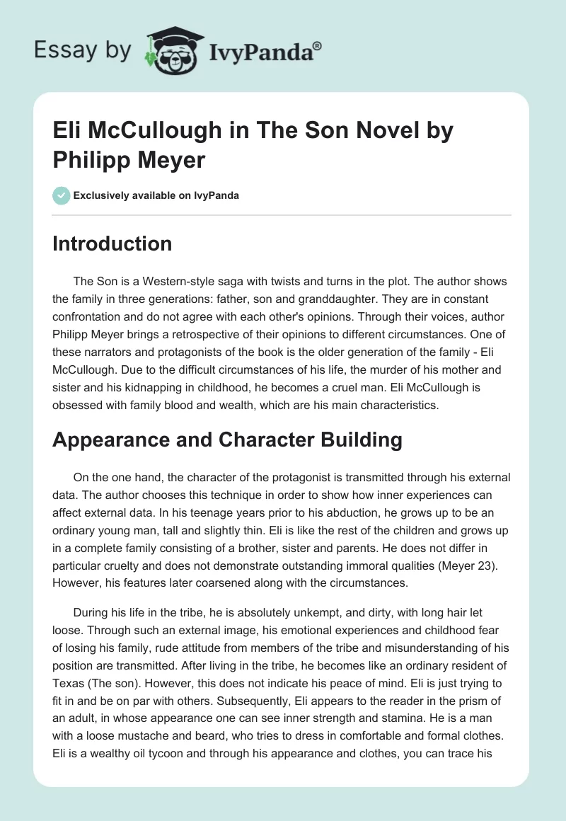Eli McCullough in The Son Novel by Philipp Meyer. Page 1