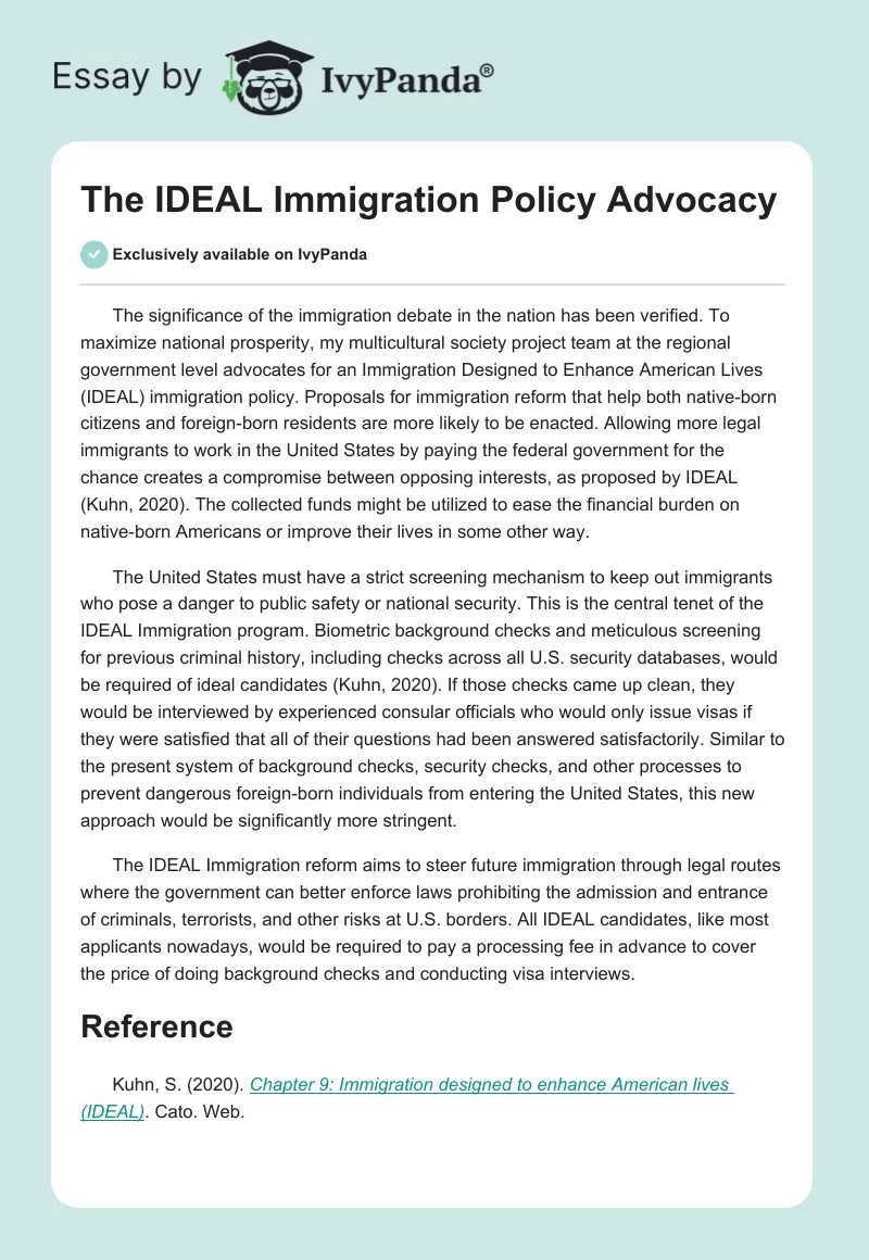 The IDEAL Immigration Policy Advocacy. Page 1