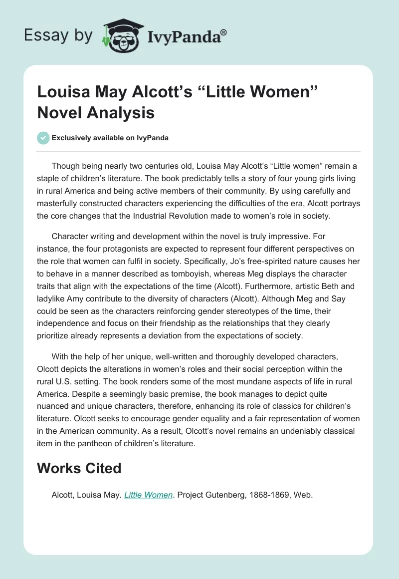 Louisa May Alcott’s “Little Women” Novel Analysis. Page 1