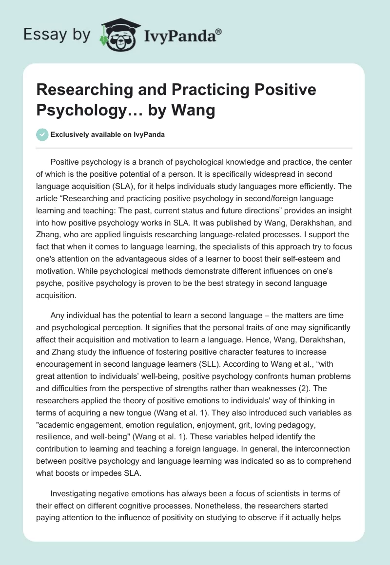 "Researching and Practicing Positive Psychology…" by Wang. Page 1