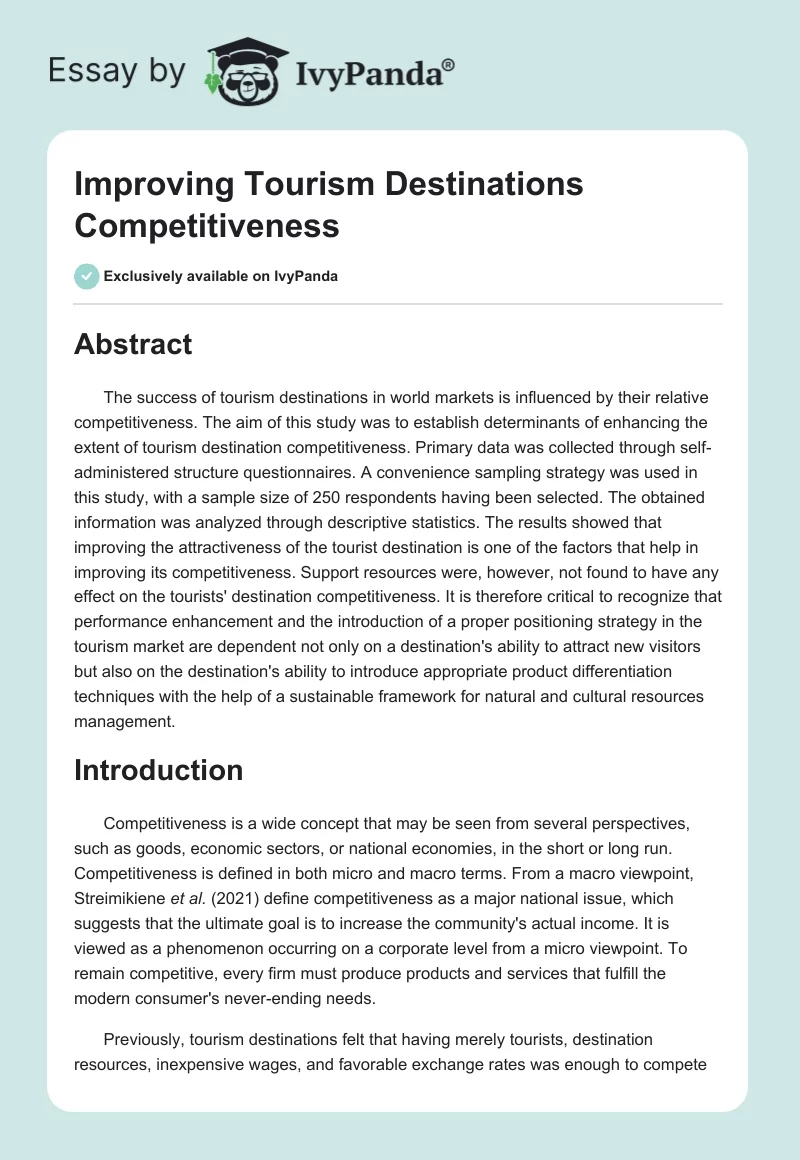 Improving Tourism Destinations Competitiveness. Page 1