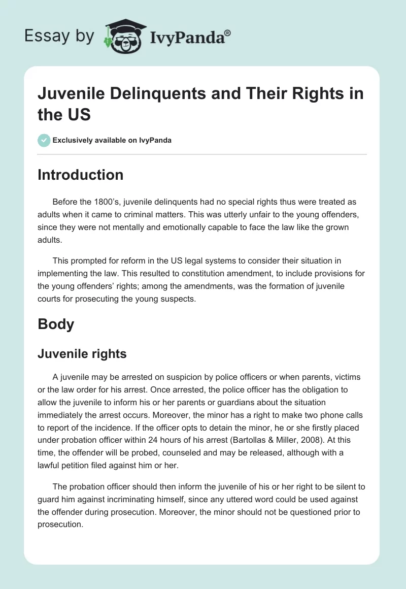 Juvenile Delinquents and Their Rights in the US. Page 1