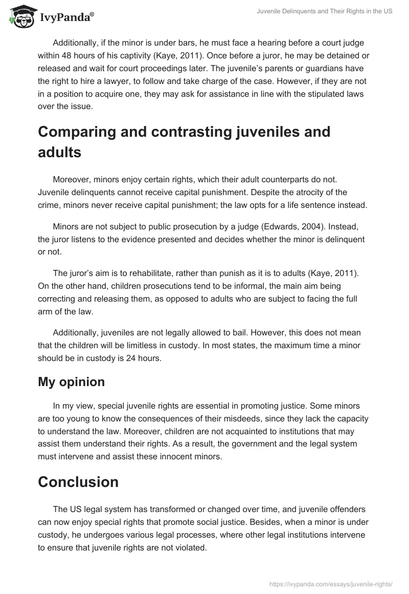 Juvenile Delinquents and Their Rights in the US. Page 2
