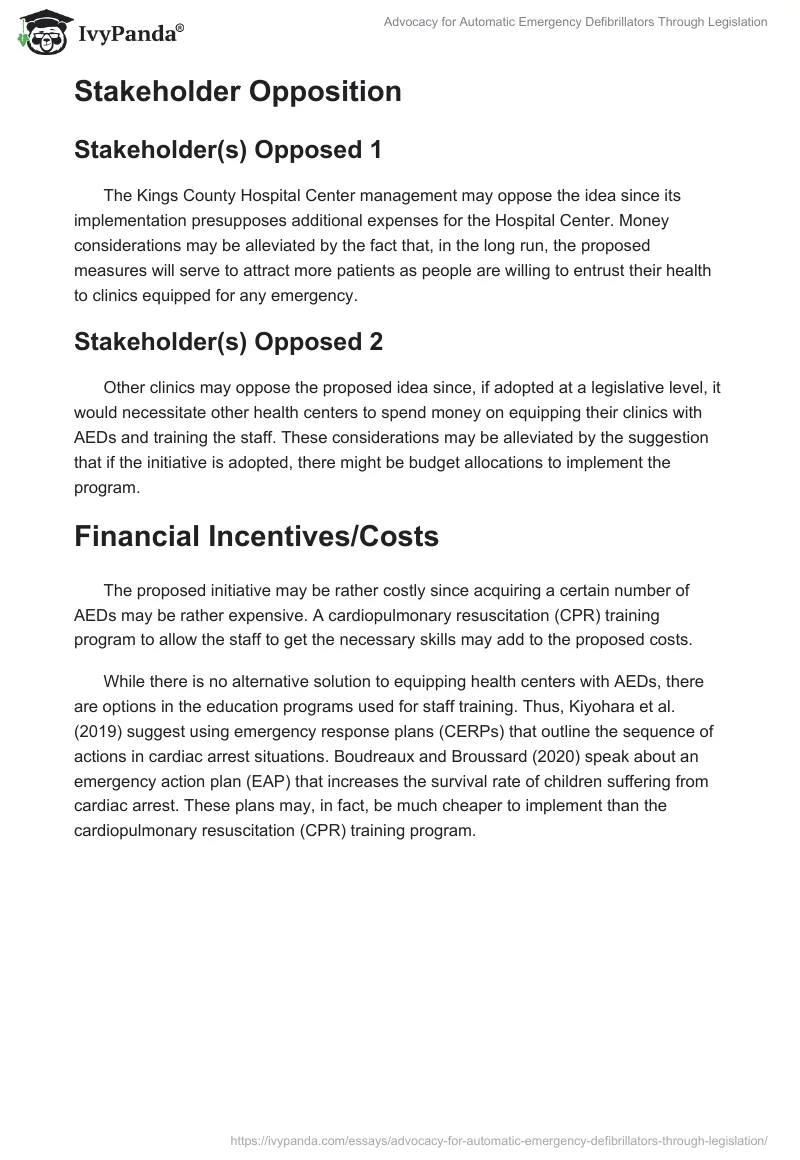 Advocacy for Automatic Emergency Defibrillators Through Legislation. Page 3