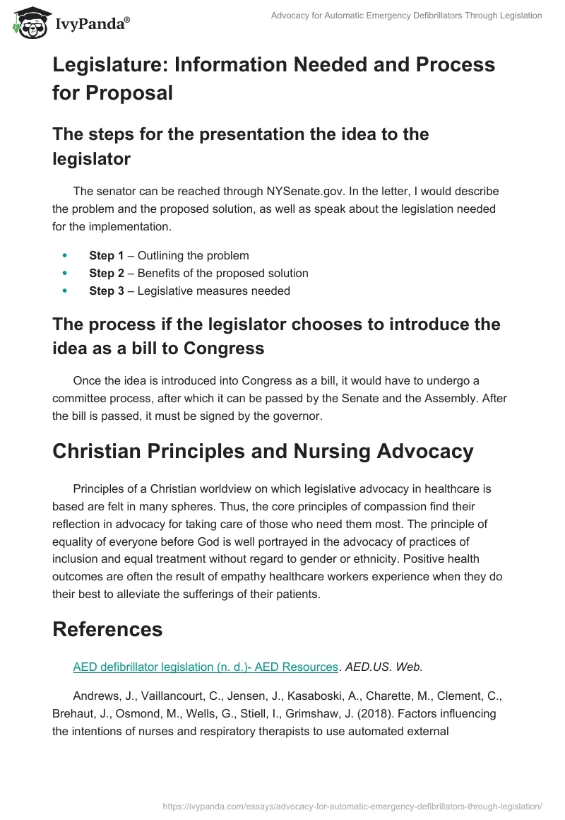 Advocacy for Automatic Emergency Defibrillators Through Legislation. Page 4