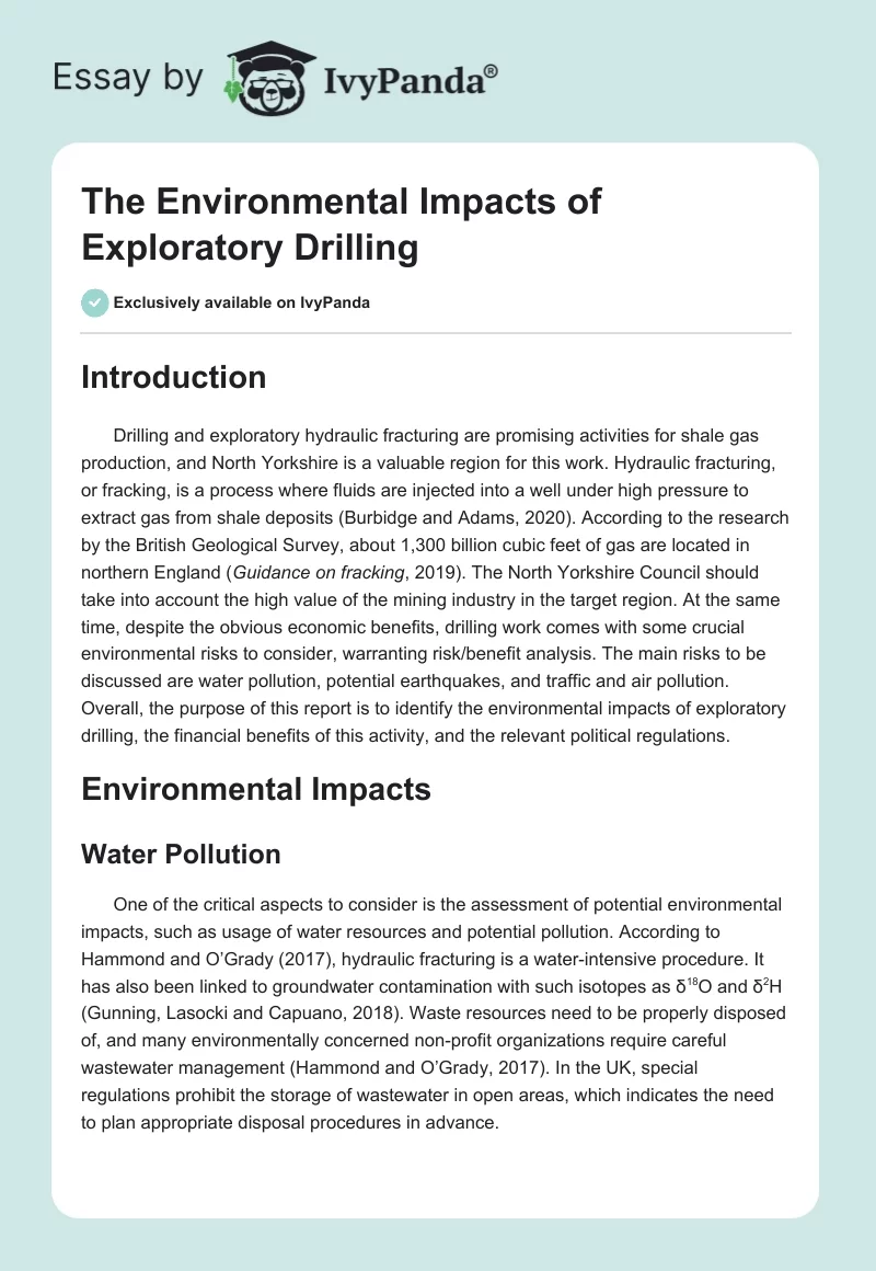 The Environmental Impacts of Exploratory Drilling. Page 1