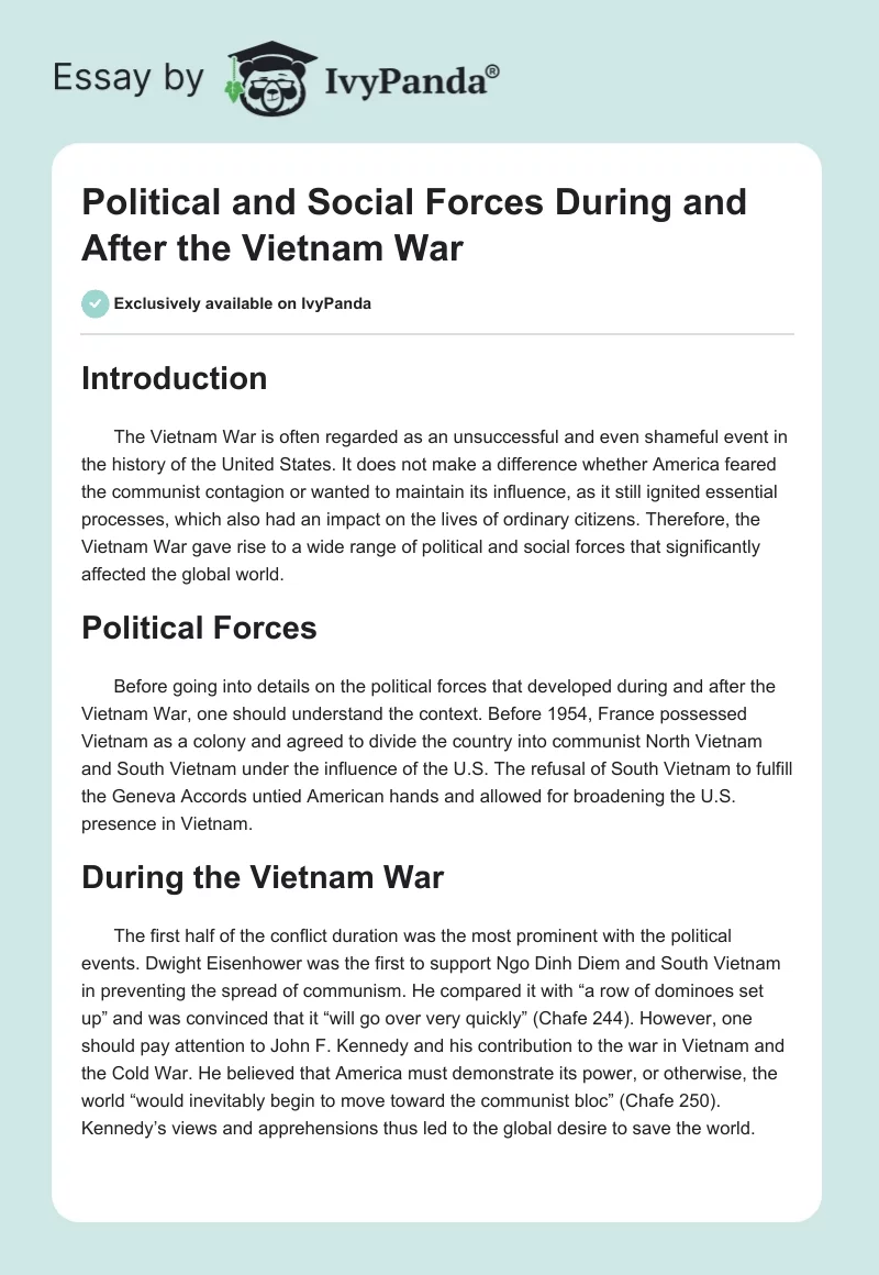 Political and Social Forces During and After the Vietnam War. Page 1