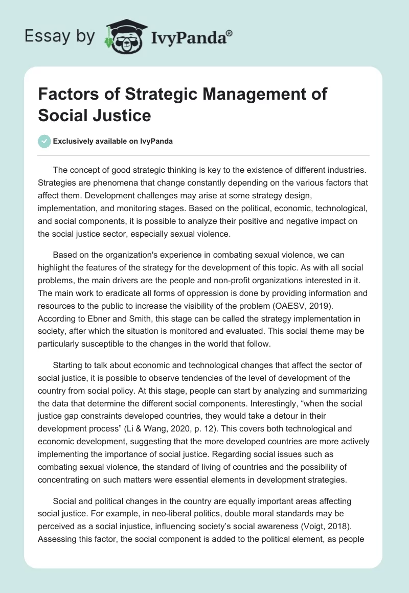 Factors of Strategic Management of Social Justice. Page 1