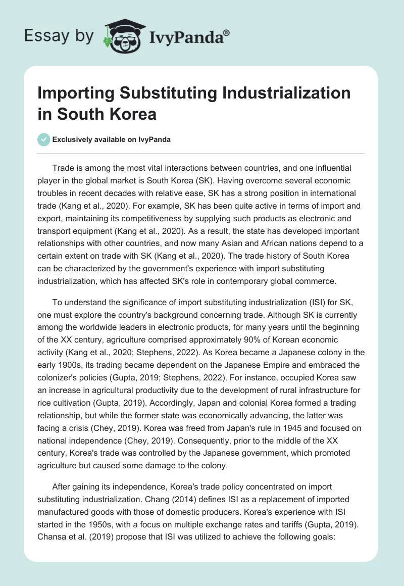Importing Substituting Industrialization in South Korea. Page 1
