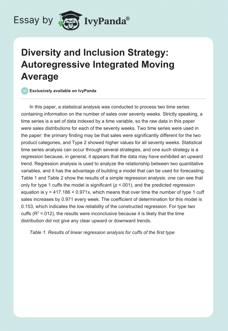 Diversity and Inclusion Strategy: Autoregressive Integrated Moving Average. Page 1