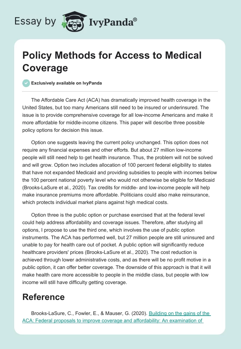 Policy Methods for Access to Medical Coverage. Page 1