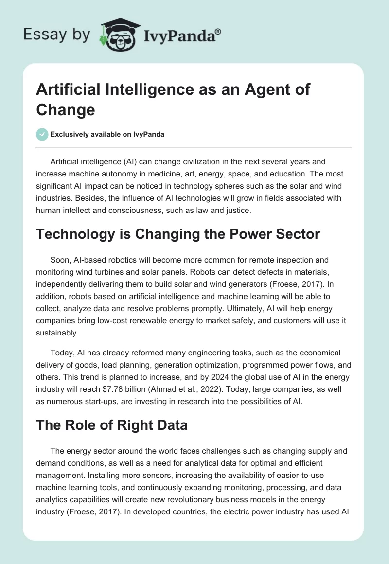 Artificial Intelligence as an Agent of Change. Page 1