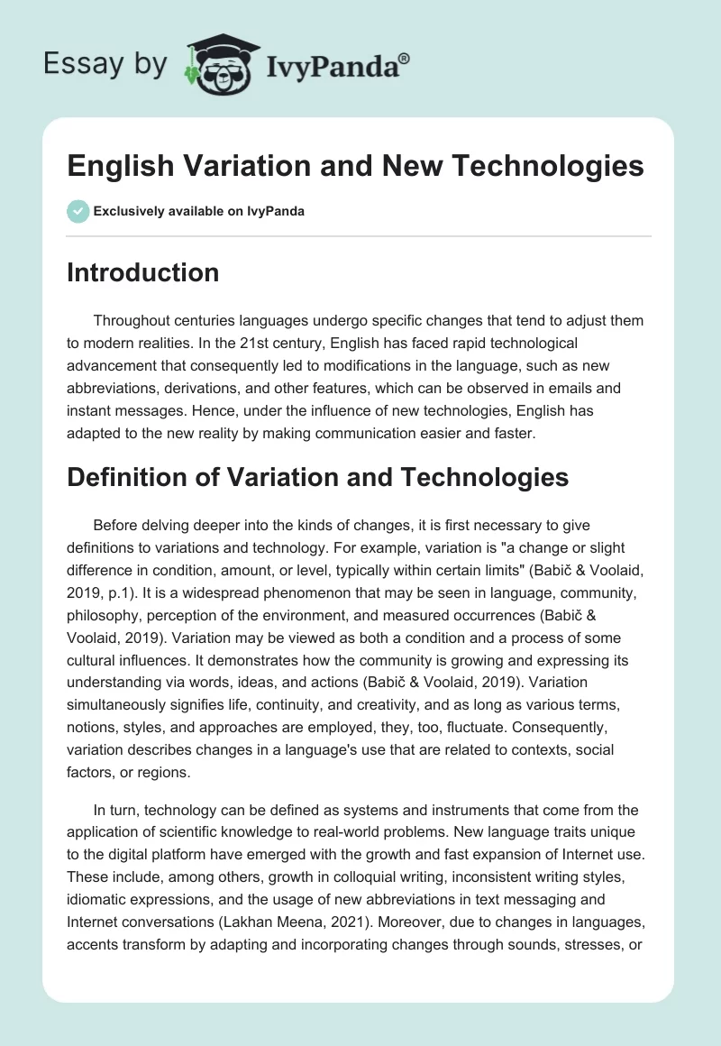 English Variation and New Technologies. Page 1