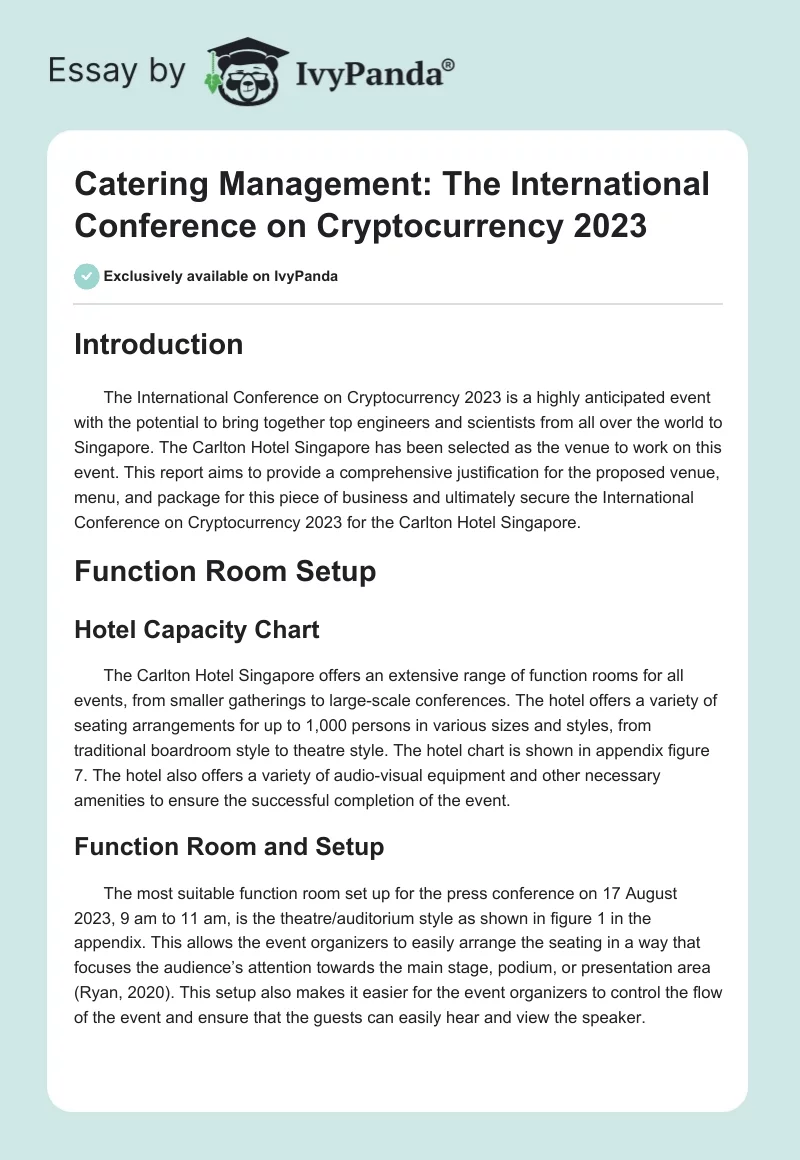 Catering Management: The International Conference on Cryptocurrency 2023. Page 1