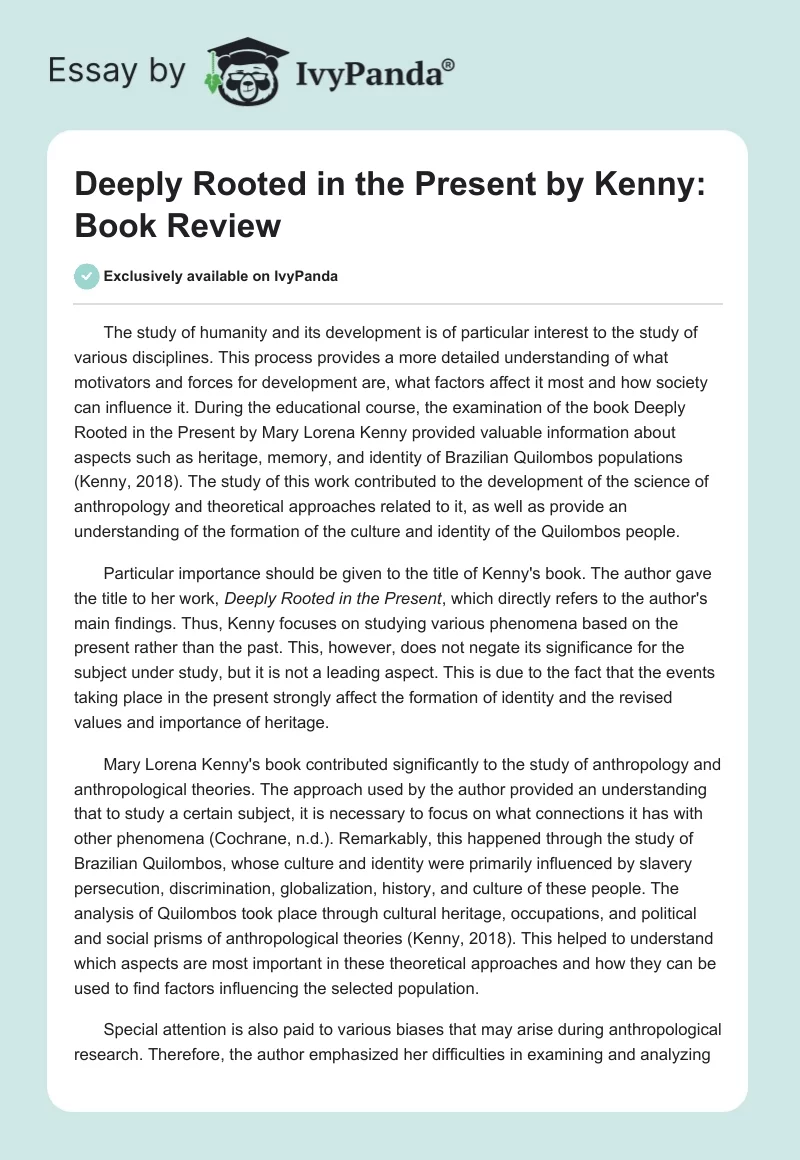 Deeply Rooted in the Present by Kenny: Book Review. Page 1