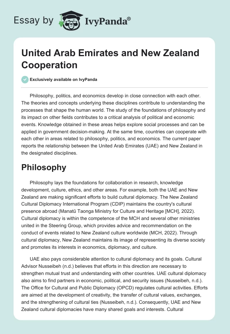United Arab Emirates and New Zealand Cooperation. Page 1