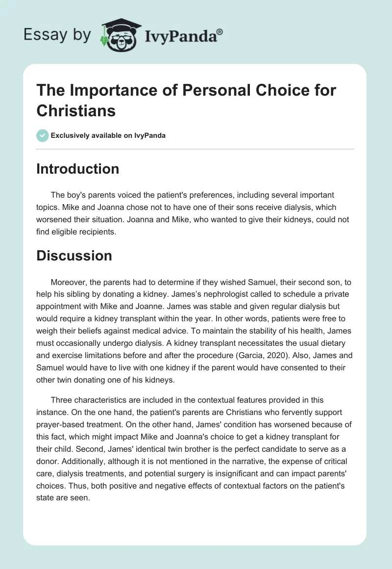 The Importance of Personal Choice for Christians. Page 1