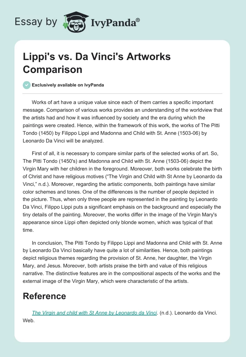Lippi's vs. Da Vinci's Artworks Comparison. Page 1