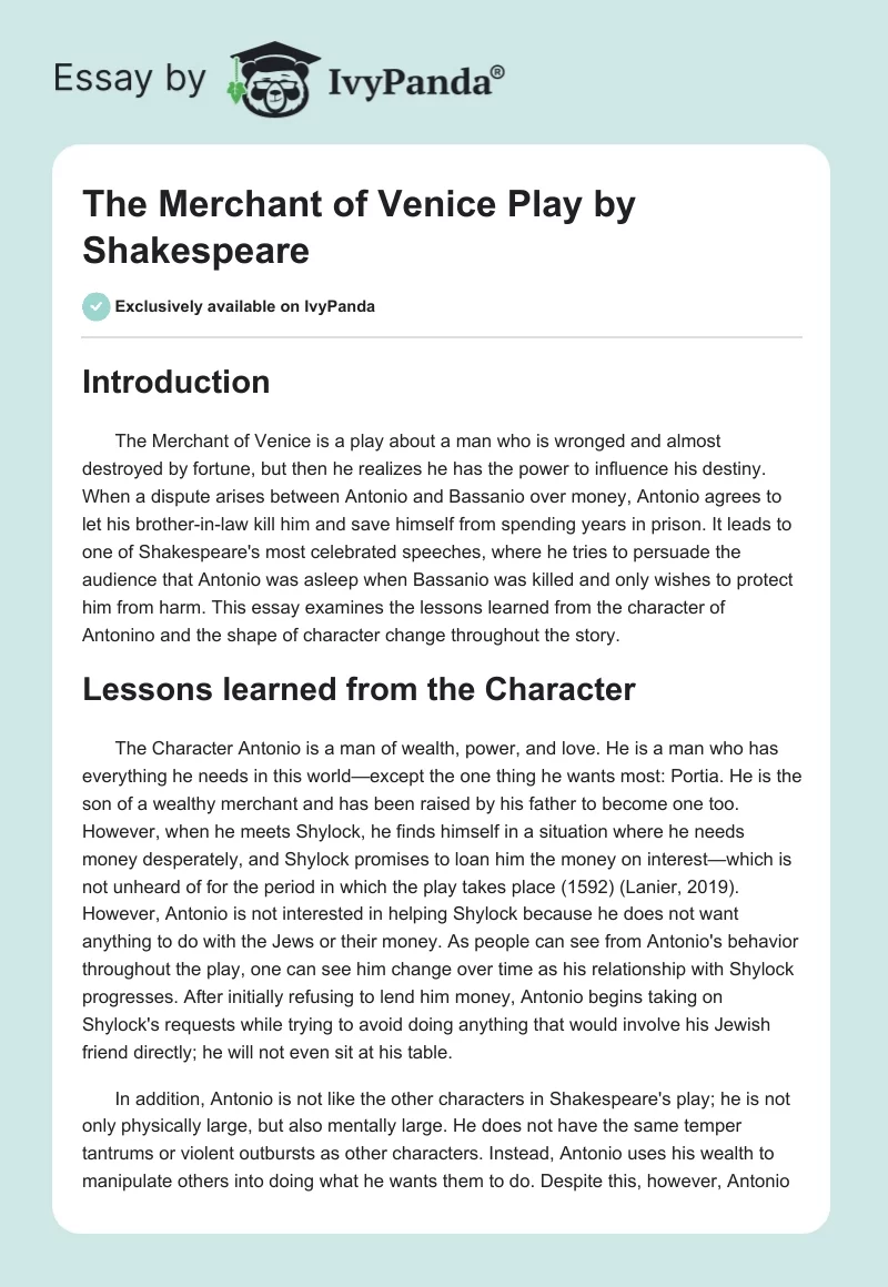 "The Merchant of Venice" Play by Shakespeare. Page 1