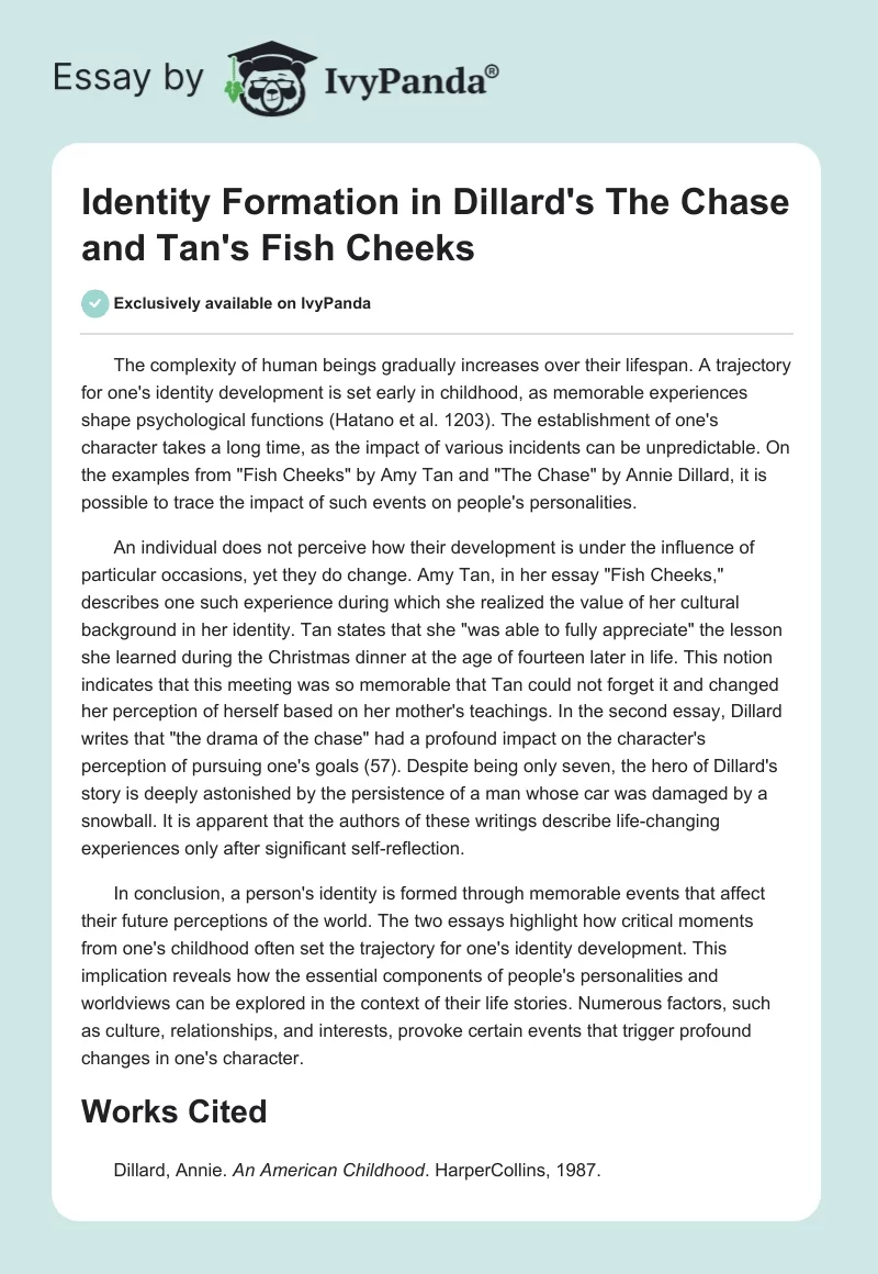 Identity Formation in Dillard's The Chase and Tan's Fish Cheeks. Page 1