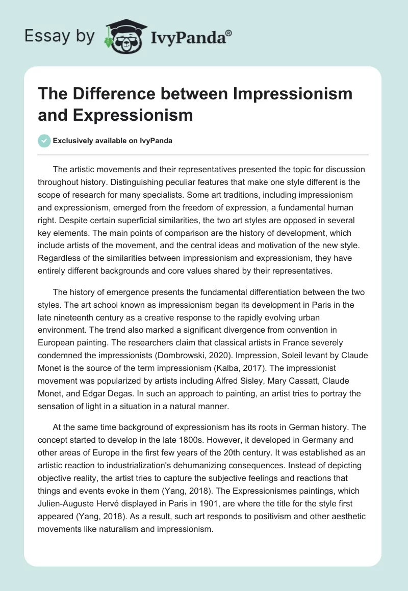 The Difference Between Impressionism and Expressionism. Page 1