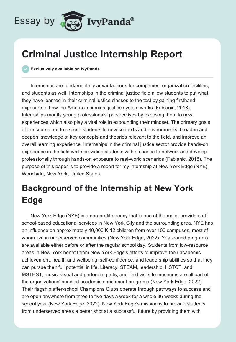 Criminal Justice Internship Report. Page 1