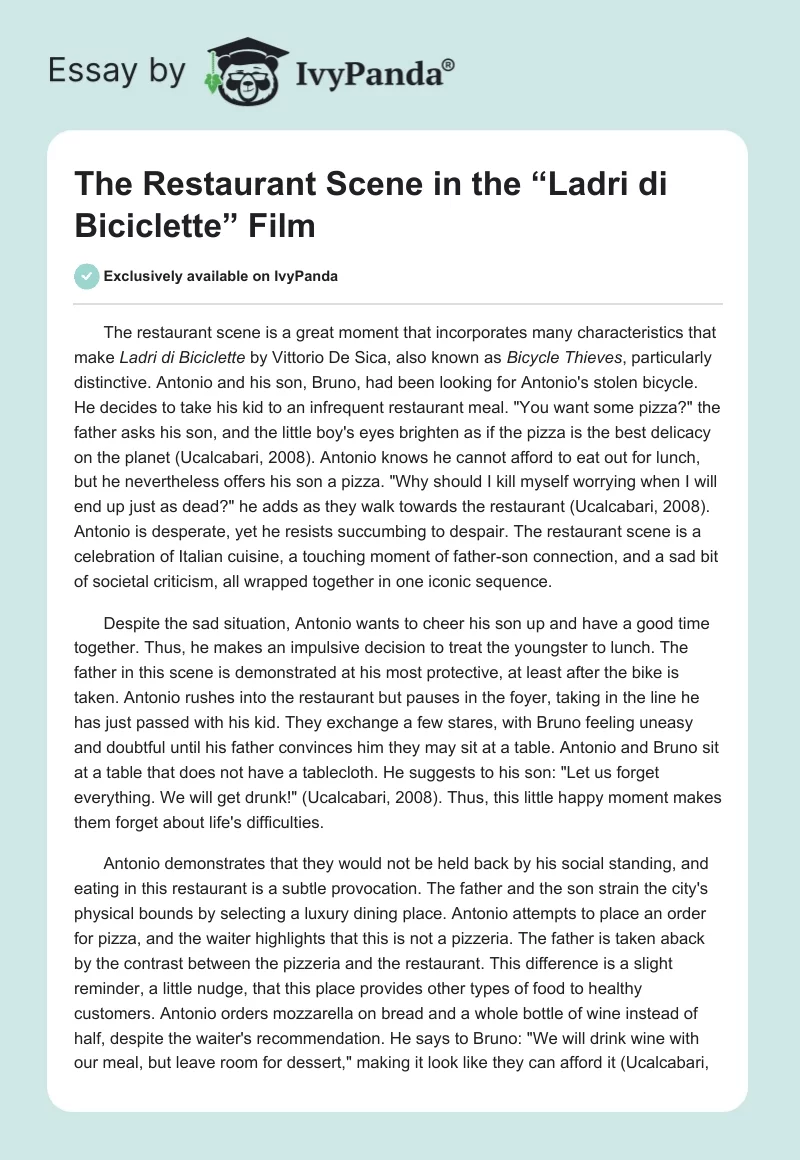 The Restaurant Scene in the “Ladri di Biciclette” Film. Page 1
