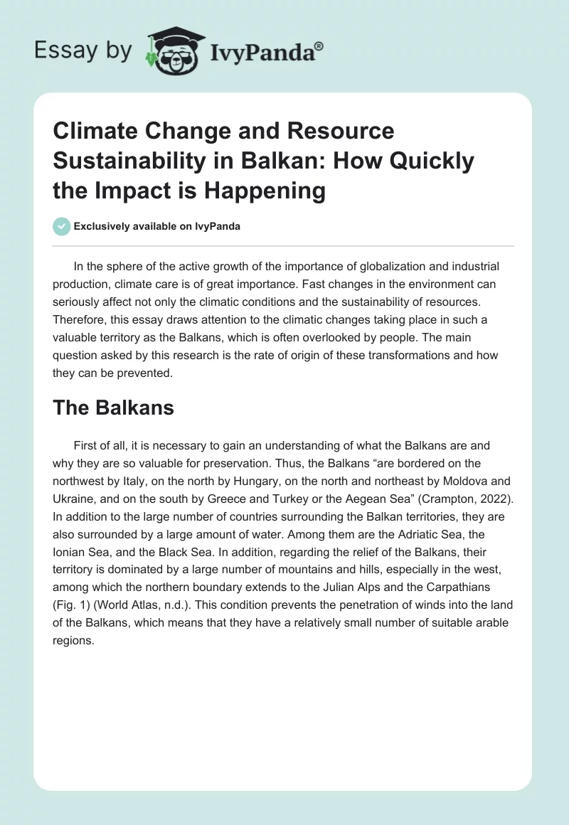 Climate Change and Resource Sustainability in Balkan: How Quickly the Impact is Happening. Page 1