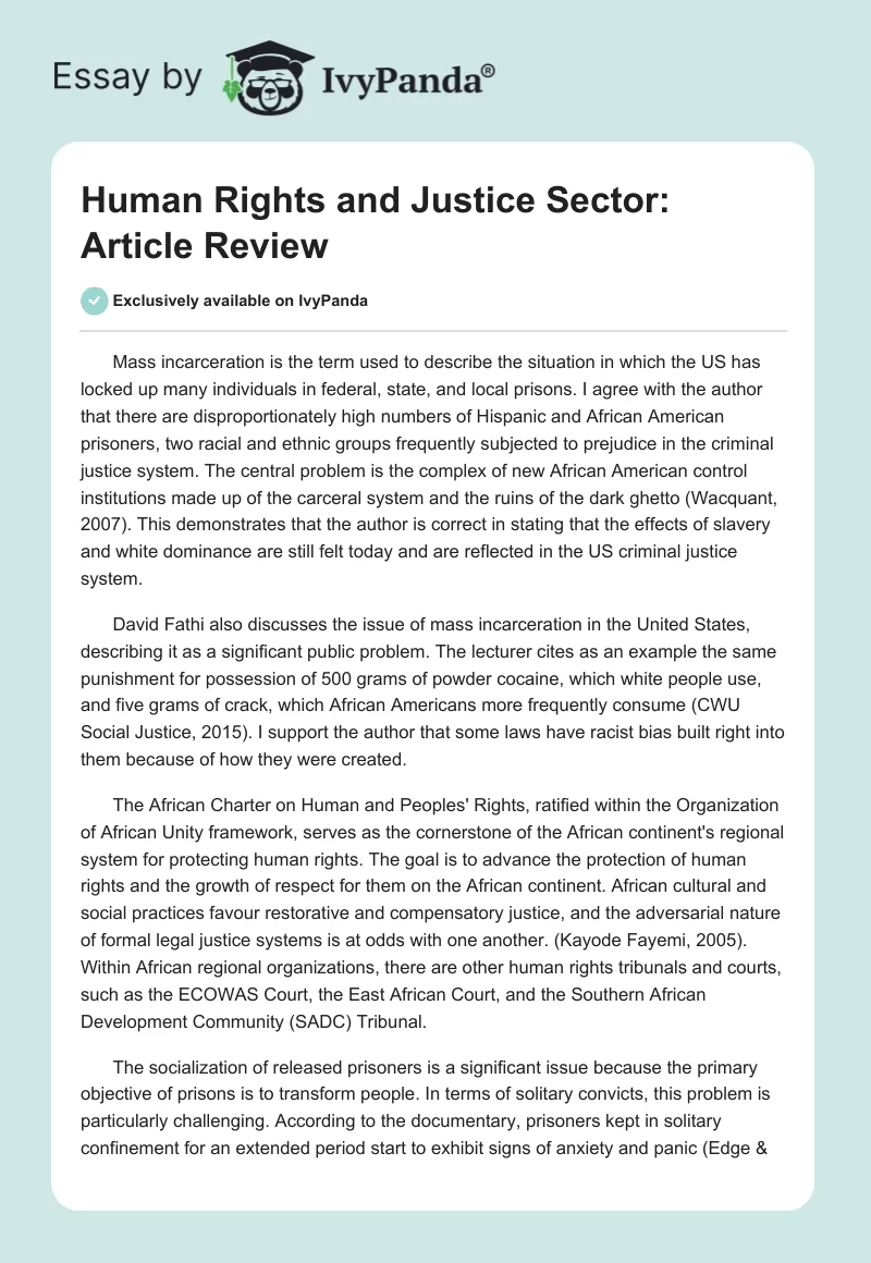 Human Rights and Justice Sector: Article Review. Page 1