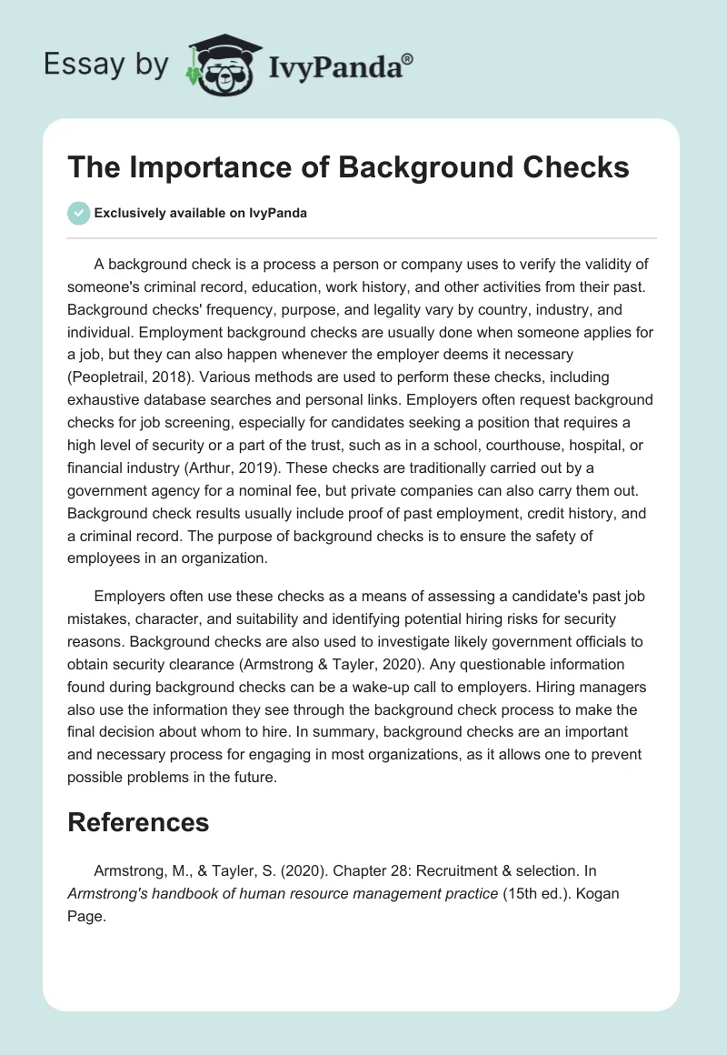 The Importance of Background Checks. Page 1