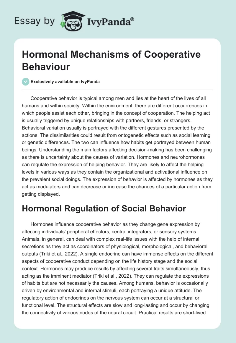 Hormonal Mechanisms of Cooperative Behaviour. Page 1