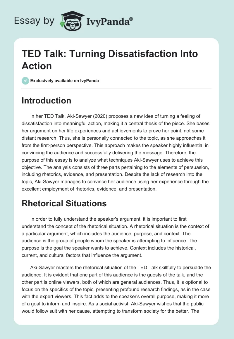 TED Talk: Turning Dissatisfaction Into Action. Page 1